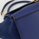CELINE Trapeze Hand Bag Suede Leather 2way Blue Gold Auth ka2823-16
