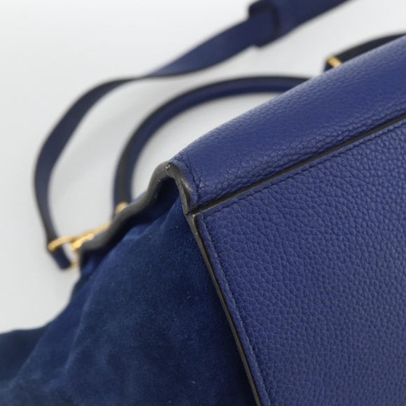 CELINE Trapeze Hand Bag Suede Leather 2way Blue Gold Auth ka2823