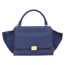 CELINE Trapeze Hand Bag Suede Leather 2way Blue Gold Auth ka2823-13