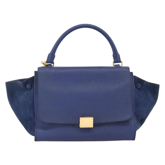 CELINE Trapeze Hand Bag Suede Leather 2way Blue Gold Auth ka2823