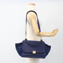 CELINE Trapeze Hand Bag Suede Leather 2way Blue Gold Auth ka2823-23