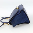 CELINE Trapeze Hand Bag Suede Leather 2way Blue Gold Auth ka2823-3