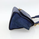 CELINE Trapeze Hand Bag Suede Leather 2way Blue Gold Auth ka2823-4
