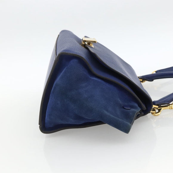 CELINE Trapeze Hand Bag Suede Leather 2way Blue Gold Auth ka2823