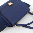 CELINE Trapeze Hand Bag Suede Leather 2way Blue Gold Auth ka2823-6