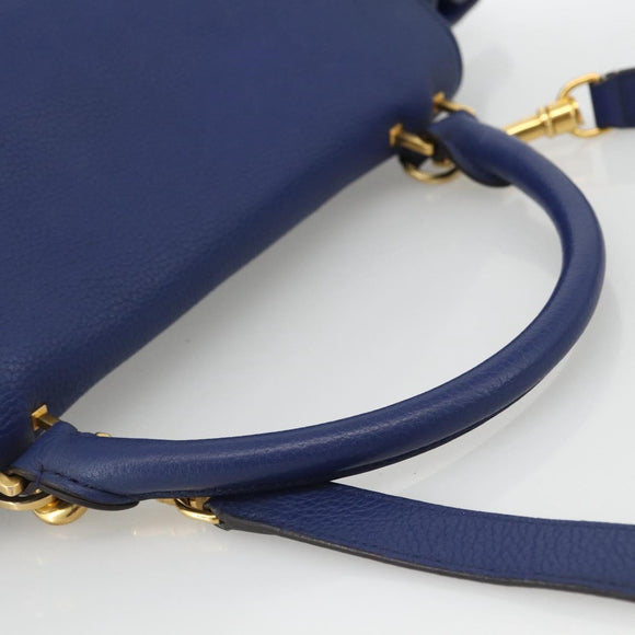 CELINE Trapeze Hand Bag Suede Leather 2way Blue Gold Auth ka2823