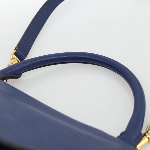CELINE Trapeze Hand Bag Suede Leather 2way Blue Gold Auth ka2823