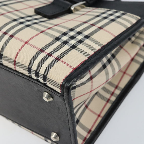 BURBERRY Nova Check Hand Bag Canvas Beige Silver Auth ka2824V