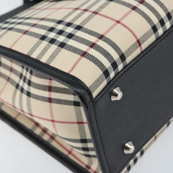 BURBERRY Nova Check Hand Bag Canvas Beige Silver Auth ka2824V