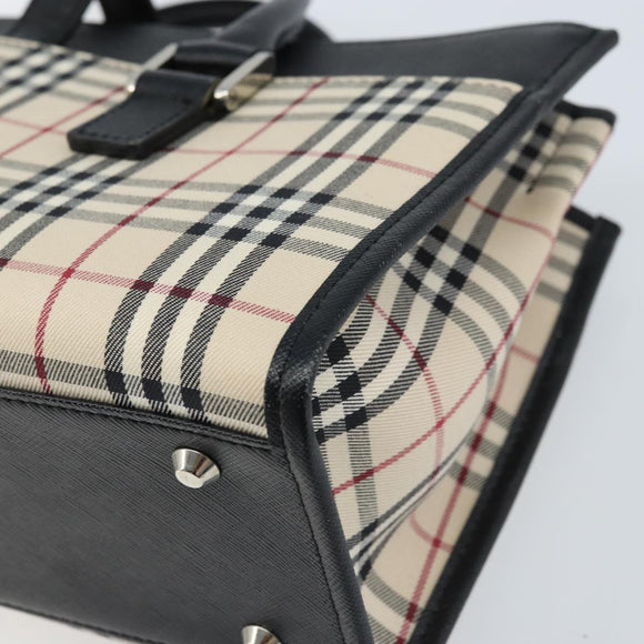 BURBERRY Nova Check Hand Bag Canvas Beige Silver Auth ka2824V