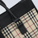 BURBERRY Nova Check Hand Bag Canvas Beige Silver Auth ka2824V-14