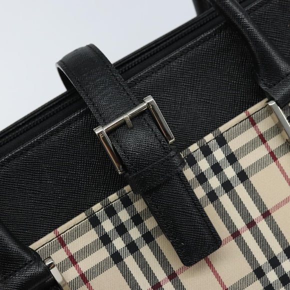 BURBERRY Nova Check Hand Bag Canvas Beige Silver Auth ka2824V