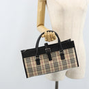 BURBERRY Nova Check Hand Bag Canvas Beige Silver Auth ka2824V-25