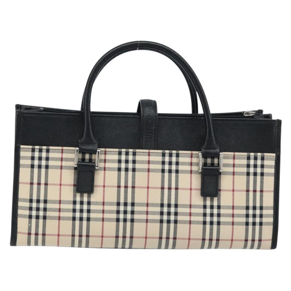 BURBERRY Nova Check Hand Bag Canvas Beige Silver Auth ka2824V