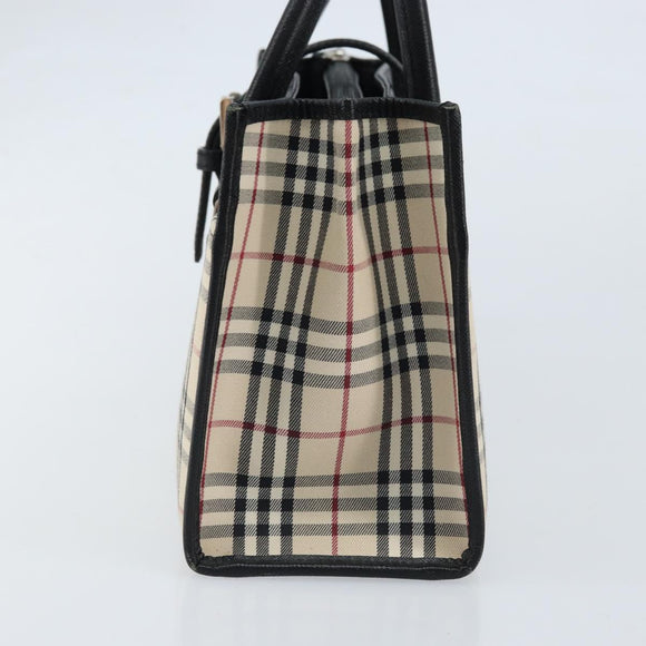 BURBERRY Nova Check Hand Bag Canvas Beige Silver Auth ka2824V