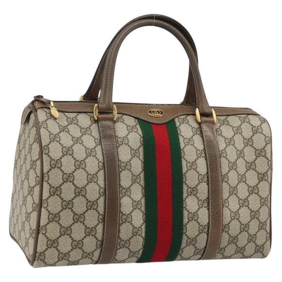 GUCCI GG Supreme Web Sherry Line Boston Bag PVC Beige Gold 24 02 007 Auth ka2825