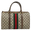 GUCCI GG Supreme Web Sherry Line Boston Bag PVC Beige Gold 24 02 007 Auth ka2825-13