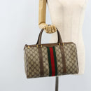 GUCCI GG Supreme Web Sherry Line Boston Bag PVC Beige Gold 24 02 007 Auth ka2825-23