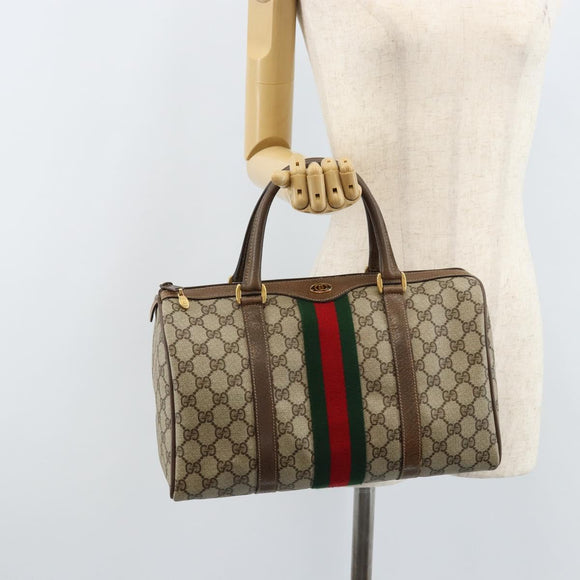 GUCCI GG Supreme Web Sherry Line Boston Bag PVC Beige Gold 24 02 007 Auth ka2825