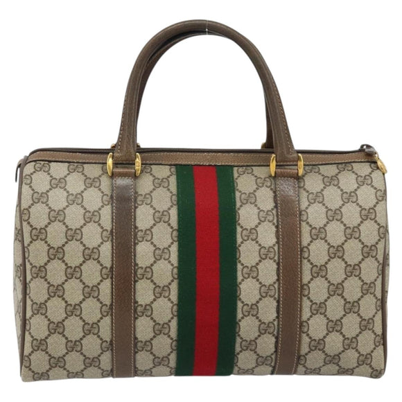 GUCCI GG Supreme Web Sherry Line Boston Bag PVC Beige Gold 24 02 007 Auth ka2825