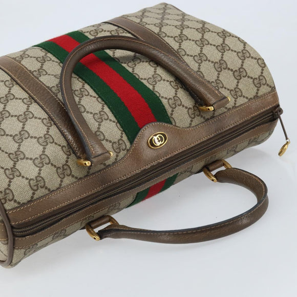 GUCCI GG Supreme Web Sherry Line Boston Bag PVC Beige Gold 24 02 007 Auth ka2825