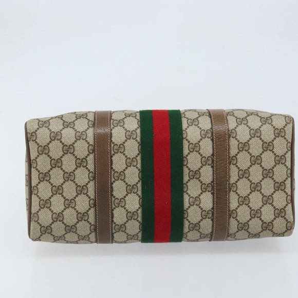 GUCCI GG Supreme Web Sherry Line Boston Bag PVC Beige Gold 24 02 007 Auth ka2825