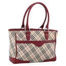 BURBERRY Nova Check Hand Bag Canvas Beige Silver Auth ka2833-1