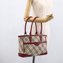 BURBERRY Nova Check Hand Bag Canvas Beige Silver Auth ka2833-24