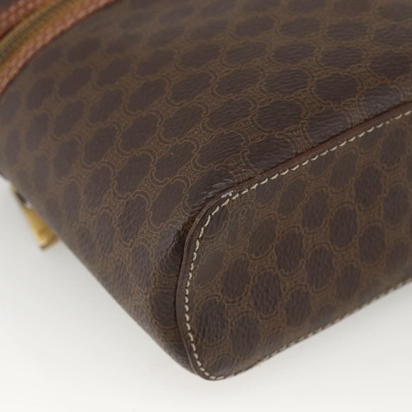 CELINE Macadam Canvas Vanity Hand Bag PVC Leather Brown Gold Auth ka2851