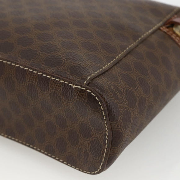 CELINE Macadam Canvas Vanity Hand Bag PVC Leather Brown Gold Auth ka2851