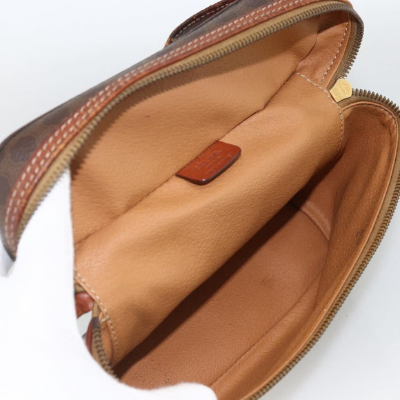 CELINE Macadam Canvas Vanity Hand Bag PVC Leather Brown Gold Auth ka2851