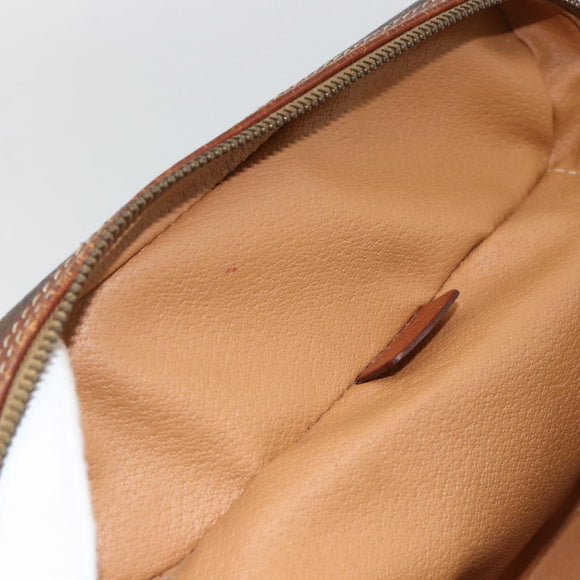 CELINE Macadam Canvas Vanity Hand Bag PVC Leather Brown Gold Auth ka2851