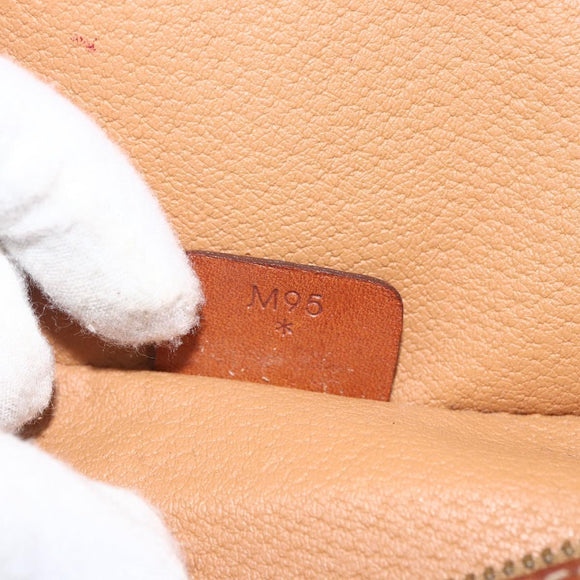 CELINE Macadam Canvas Vanity Hand Bag PVC Leather Brown Gold Auth ka2851