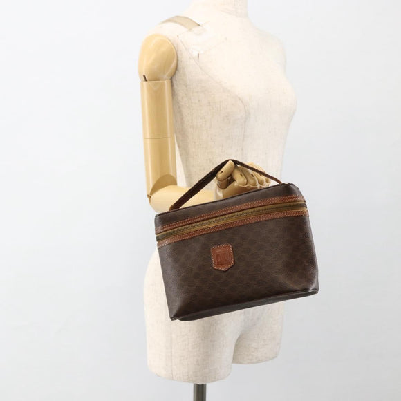 CELINE Macadam Canvas Vanity Hand Bag PVC Leather Brown Gold Auth ka2851