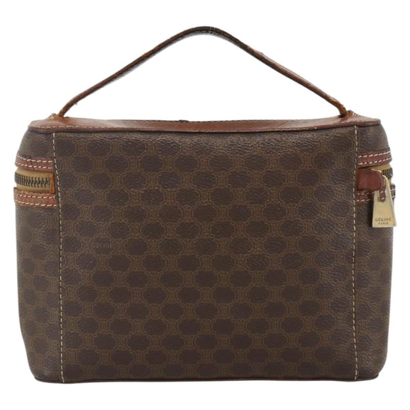 CELINE Macadam Canvas Vanity Hand Bag PVC Leather Brown Gold Auth ka2851
