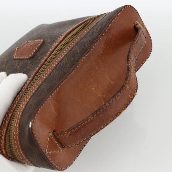 CELINE Macadam Canvas Vanity Hand Bag PVC Leather Brown Gold Auth ka2851