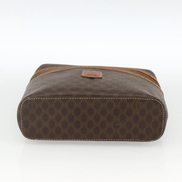 CELINE Macadam Canvas Vanity Hand Bag PVC Leather Brown Gold Auth ka2851