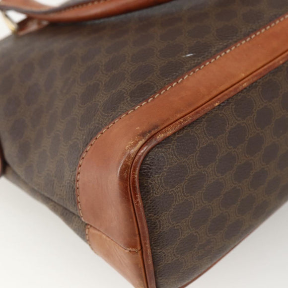 CELINE Macadam Canvas Hand Bag PVC Leather Brown Gold Auth ka2862