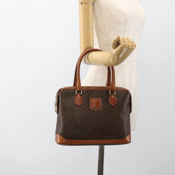CELINE Macadam Canvas Hand Bag PVC Leather Brown Gold Auth ka2862