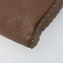 FENDI Celeria Shoulder Bag Leather Brown Silver Auth ka2864-9