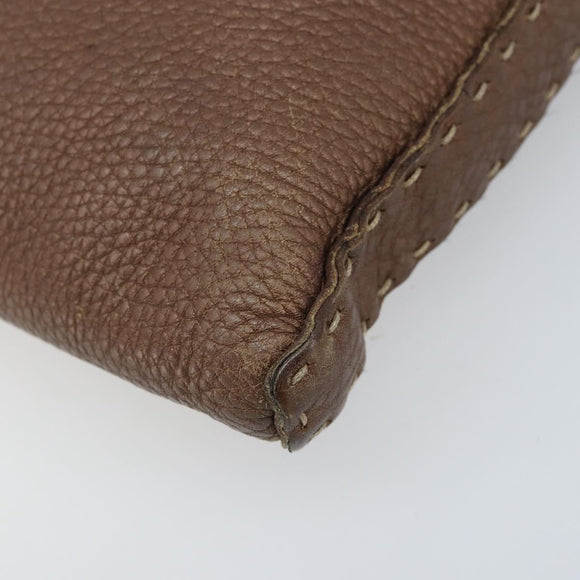 FENDI Celeria Shoulder Bag Leather Brown Silver Auth ka2864