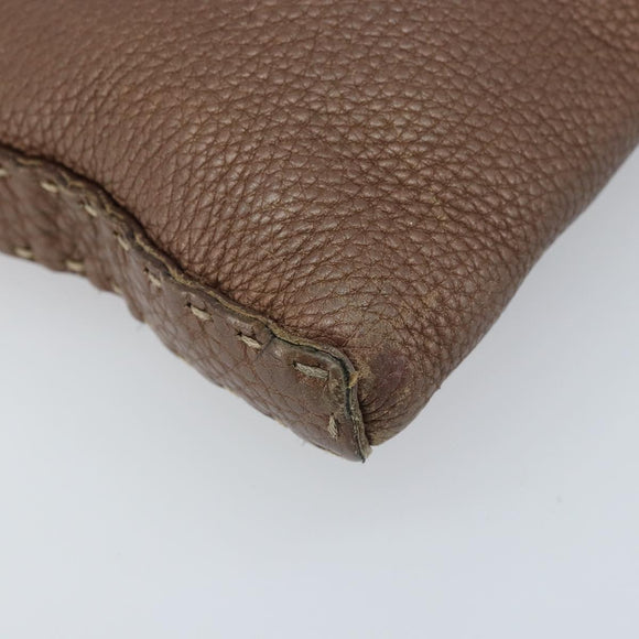 FENDI Celeria Shoulder Bag Leather Brown Silver Auth ka2864