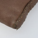 FENDI Celeria Shoulder Bag Leather Brown Silver Auth ka2864-15