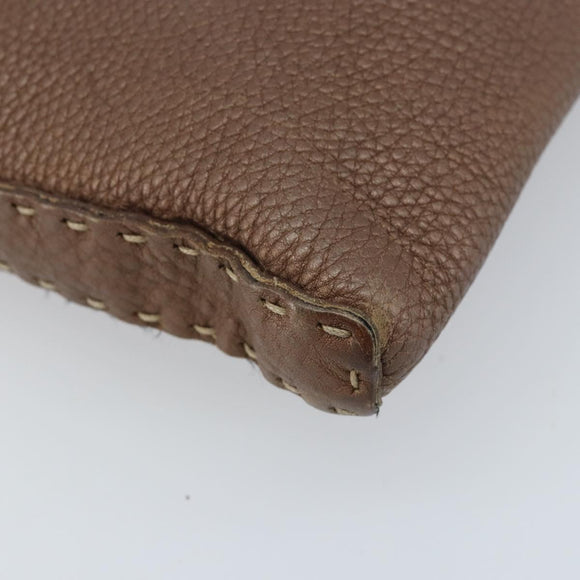 FENDI Celeria Shoulder Bag Leather Brown Silver Auth ka2864