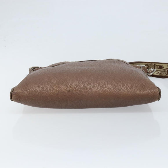 FENDI Celeria Shoulder Bag Leather Brown Silver Auth ka2864