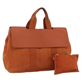 HERMES Valparaiso MM Hand Bag Canvas Leather Orange Silver Auth ka2867