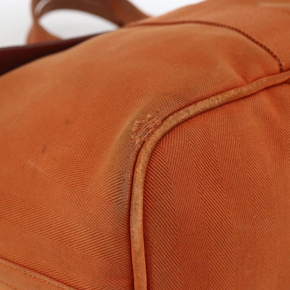 HERMES Valparaiso MM Hand Bag Canvas Leather Orange Silver Auth ka2867