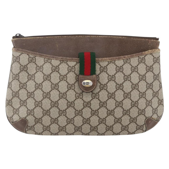 GUCCI GG Supreme Web Sherry Line Bag PVC Beige Gold Red 904 02 026 Auth ka287