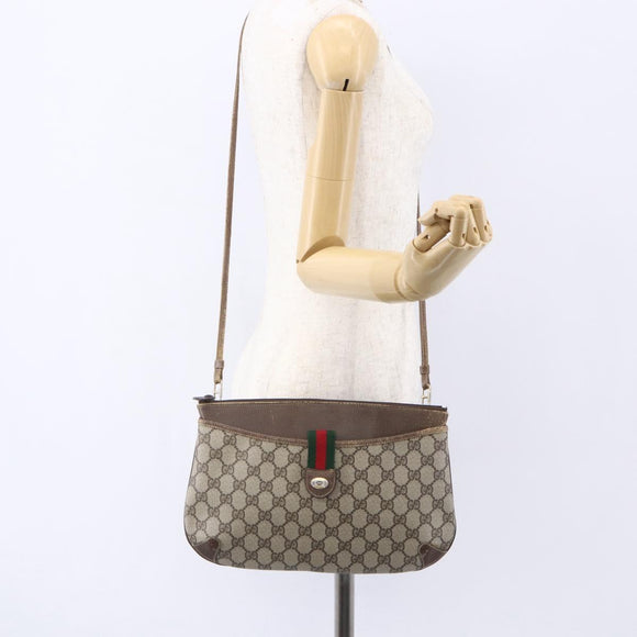 GUCCI GG Supreme Web Sherry Line Bag PVC Beige Gold Red 904 02 026 Auth ka287