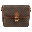 CELINE Macadam Canvas Shoulder Bag PVC Leather Brown Gold Auth ka2871-13